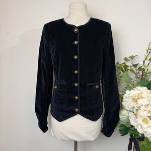 FREE PEOPLE Becky Black Velvet Military Jacket | Medium | Brass Button Detail “